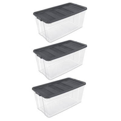Sterilite 40 Quart Plastic Stacker Box, Lidded Storage Bin Container For  Home And Garage Organizing, Shoes, Tools, Clear Base & Gray Lid, 24-pack :  Target