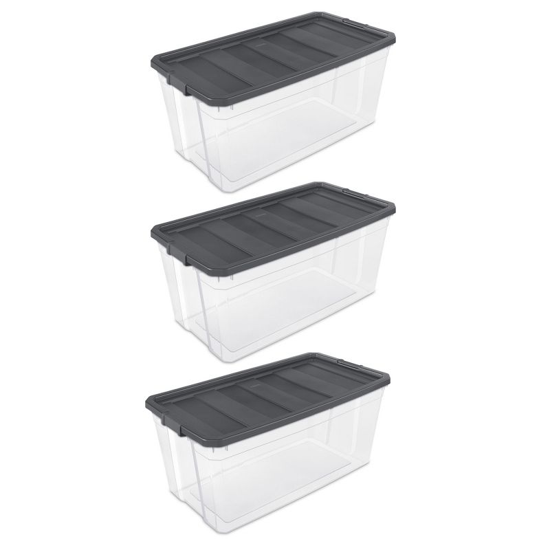 Sterilite Storage System Solution with 200 Quart Clear Stackable Storage Box Organization Containers with Grey Latching Lid, 1 of 7