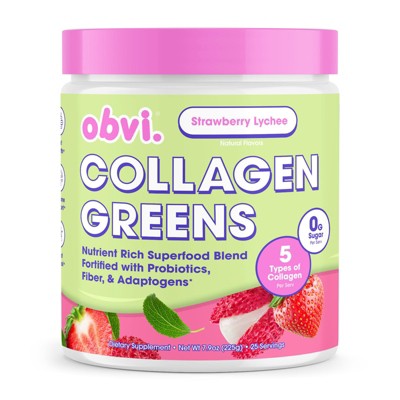 Obvi Collagen Greens – Strawberry Lychee Superfood with Probiotics & Collagen