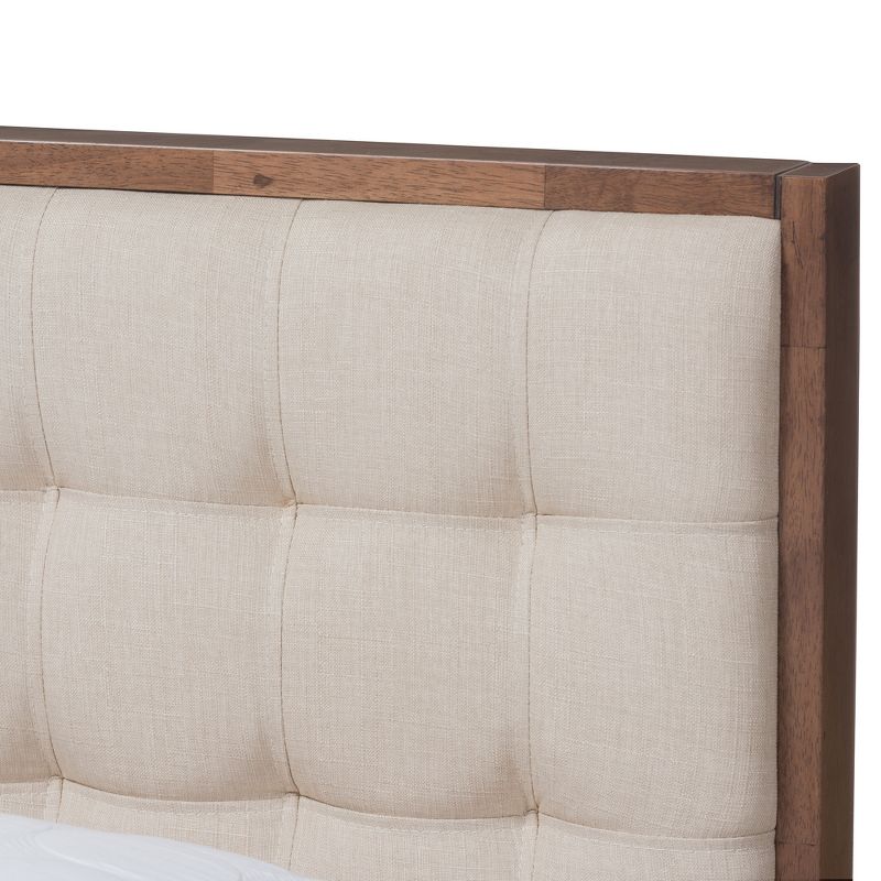 Soloman Mid - Century Modern Fabric and Walnut Finished Wood Platform Bed - Baxton Studio, 5 of 11