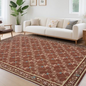 Washable Rug Modern Floral Geometric Area Rugs Soft Non-Slip Low Pile Carpet for Living Room Bedroom - 1 of 4