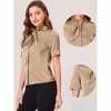 Allegra K Women's Work Tie Neck Short Sleeve Satin Elegant Button Down Shirt - 2 of 4