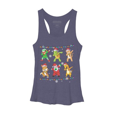 Women's Design By Humans Christmas Dabbing Cartoon Animals By shirtpublic Racerback Tank Top
