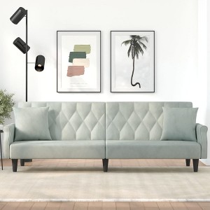 vidaXL Sofa Bed with Armrests Light Gray Velvet - 1 of 4