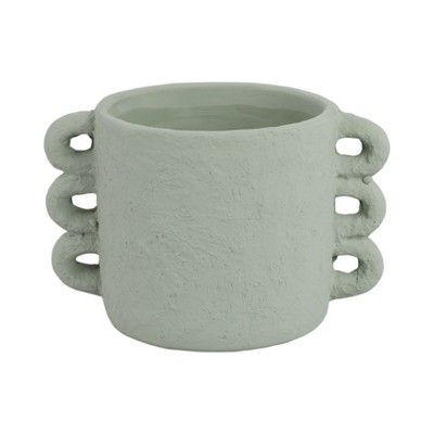 Pottery and Cement Planter with Unique Multi-Loop Handle Design Stylish Contemporary Accent