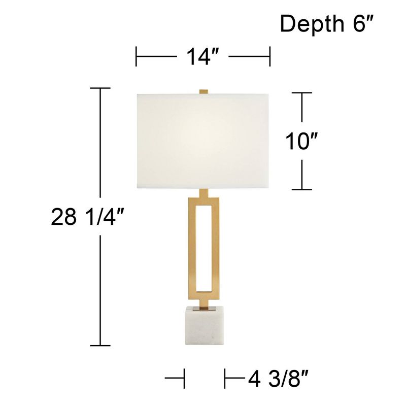 Possini Euro Design Felipe 28 1/4" Tall Open Rectangle Modern Glam End Table Lamp Gold Finish Metal Marble Single White Shade Living Room Bedroom, 4 of 10