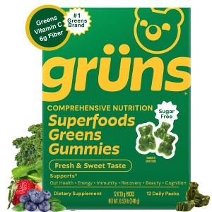 Grüns Adult Low Sugar Superfoods Greens Gummies - 96ct/12 Servings - 1 of 4