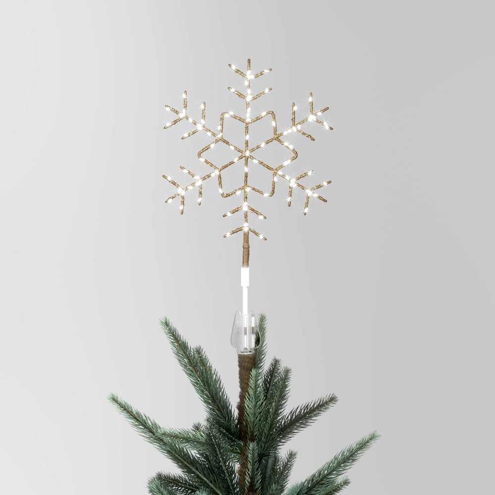 15.5" Pre-lit LED Metal Snowflake Christmas Tree Topper Champagne Gold with Warm White Lights - Wondershop™: Indoor Iron Decor