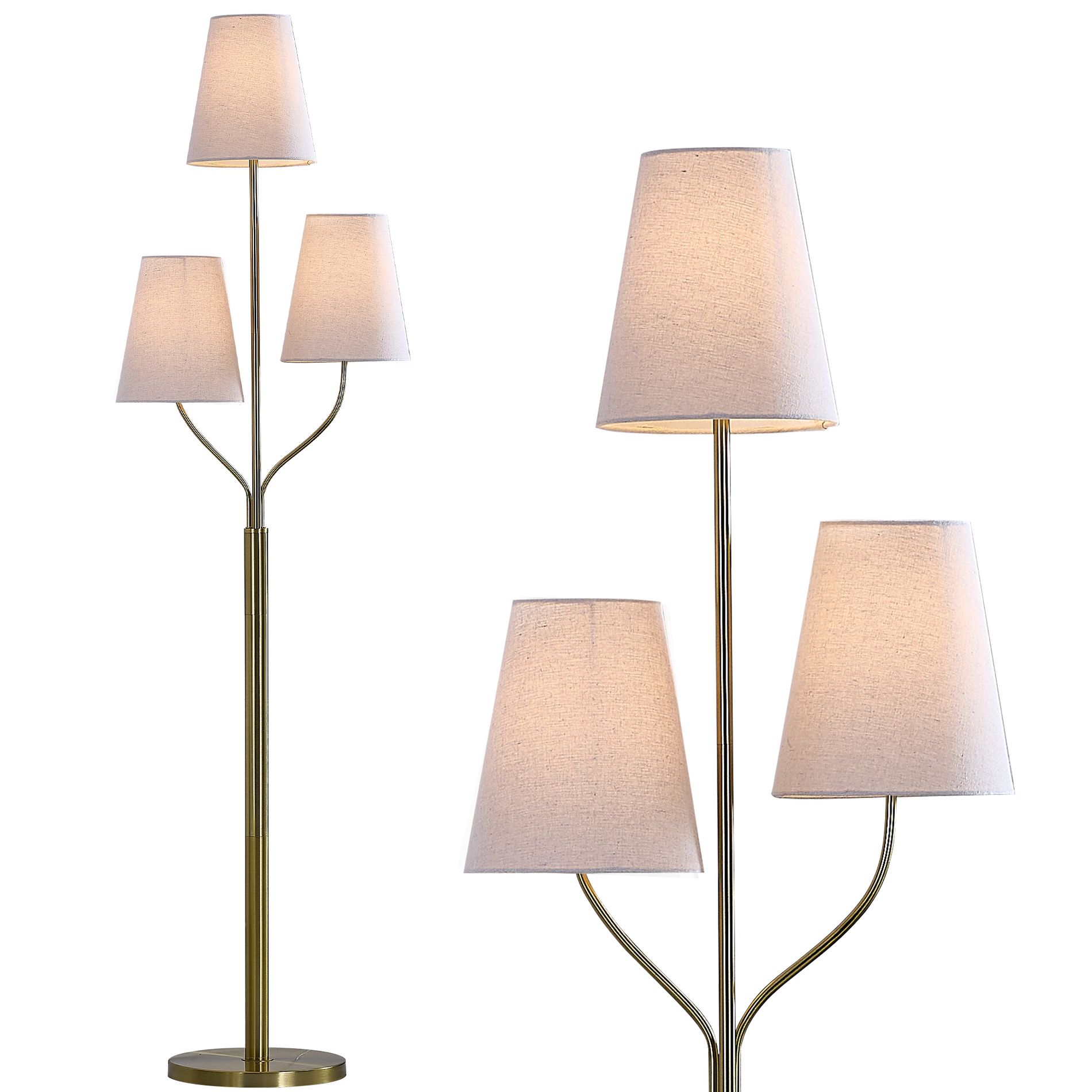 Maxax 3 Lights Brass Gold Floor Lamp for Living Room, Modern 65" Tall Standing Tree Lampfor Bedroom Office