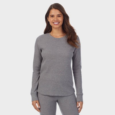 Warm Essentials by Cuddl Duds Women's Waffle Thermal Crewneck Pajama Top -  Graphite Heather S