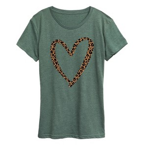 Women's - Instant Message - Leopard Print Heart Outline Short Sleeve Graphic T-Shirt - 1 of 4
