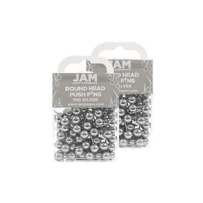 JAM Paper Colored Map Thumb Tacks Silver Round Head Push Pins 2 Packs of 100 22432214A