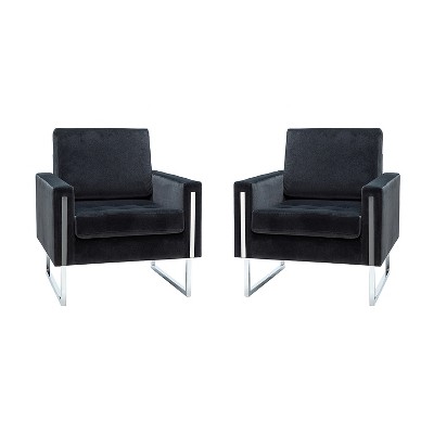 Set of 2 Idmon Contemporary Tufted Wooden Upholstered Club Chair with Metal Legs  for Bedroom and Living Room Club Chair  | ARTFUL LIVING DESIGN