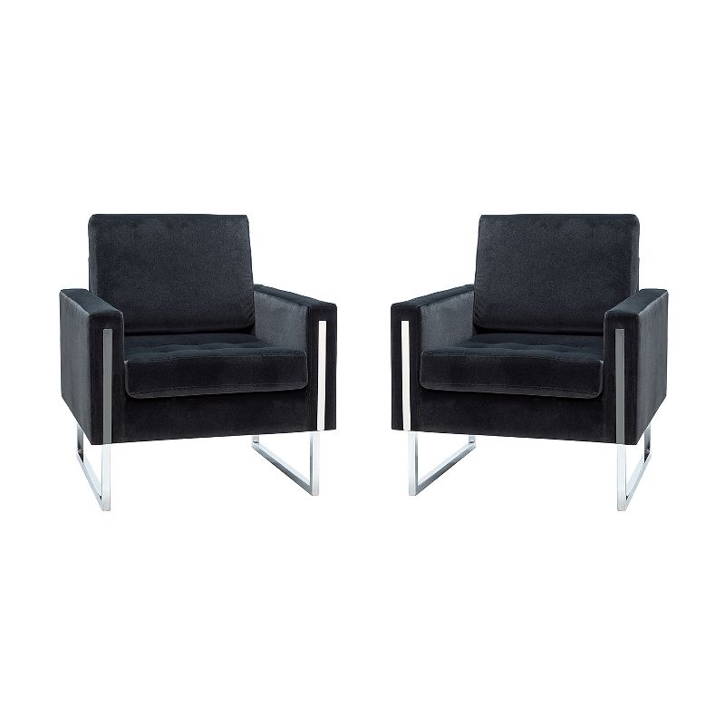 Set of 2 Idmon Contemporary Tufted Wooden Upholstered Club Chair with Metal Legs  for Bedroom and Living Room Club Chair  | ARTFUL LIVING DESIGN, 1 of 12
