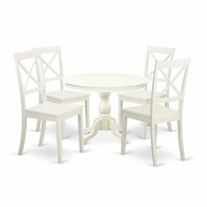 HomeStock 5-Piece Linen White Finish Solid Wood Top Dining table with 4-Chairs - 1 of 4