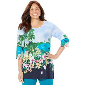 Catherines Women's Plus Size 3/4 Sleeve Seasonal Tee - 1 of 4