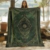 1pc Dark Green Ornate Book Design Flannel Throw Blanket, Elegant Digital Printing with Intricate Patterns, Christmas Gift. - 2 of 4