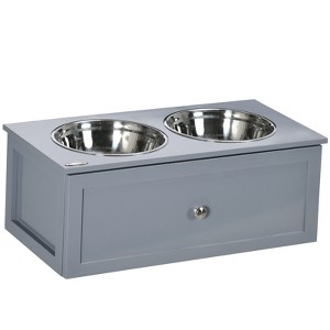 DSVIMOY Elevated Dog Bowls, Raised Dog Bowl Stand with Storage, 2 Stainless Steel Bowls, Pet Feeding Station, Gray, 23.6"*11.8"*9.4" - 1 of 4