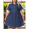 Agnes Orinda Women's Plus Size Denim Babydoll Tiered Short Sleeve Button Down Jean Shirt Dresses - 2 of 4