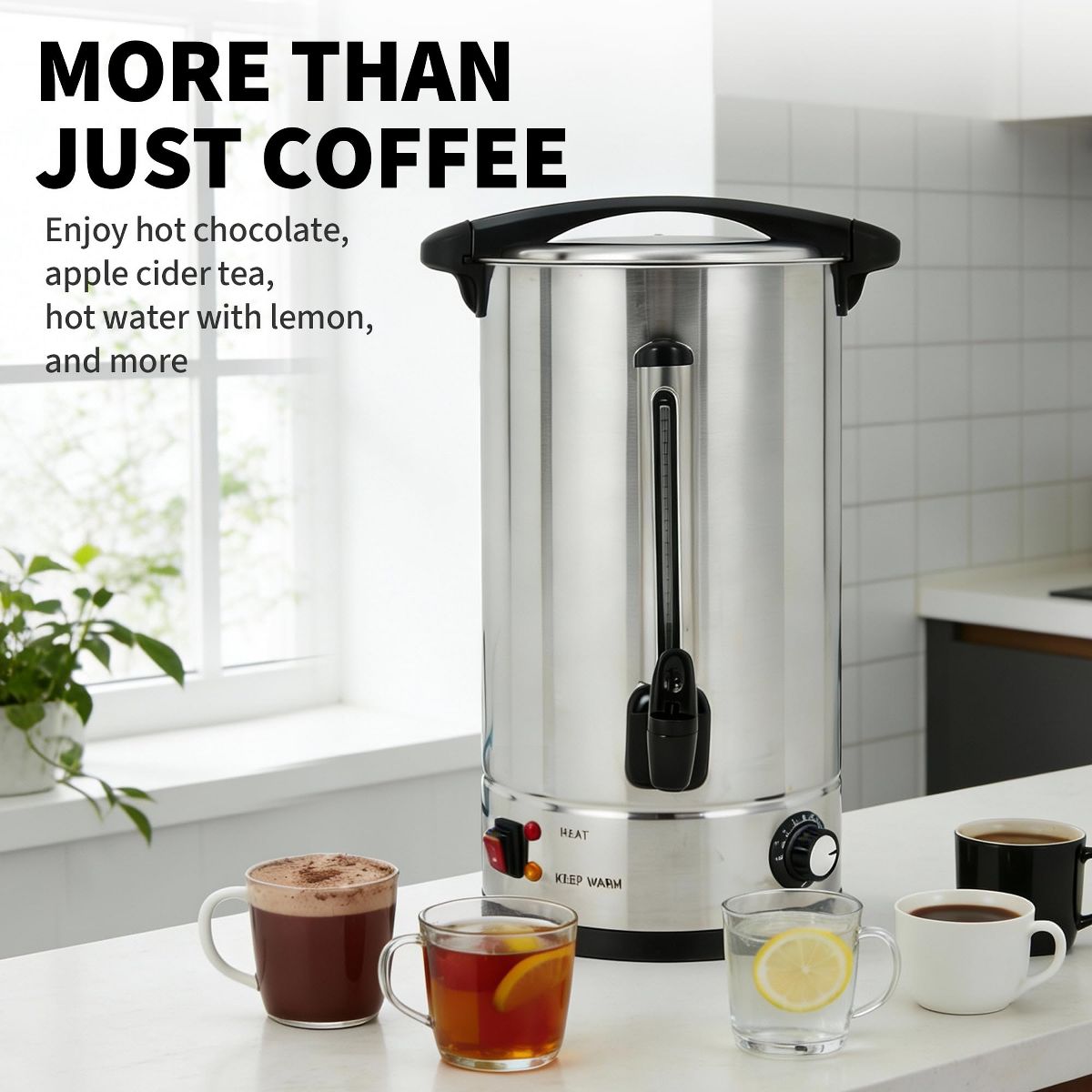 Garvee 110-Cup Stainless Steel Coffee Urn, 16L Double Wall Insulation Hot Beverage Dispenser with Faucet for Party Buffet – Black - thumbnail 4