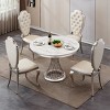47'' Modern High Gloss Faux Marble Round Dining Table with Stainless Steel Base, Contemporary Kitchen or Dining Room Table – The Pop Home - 3 of 4