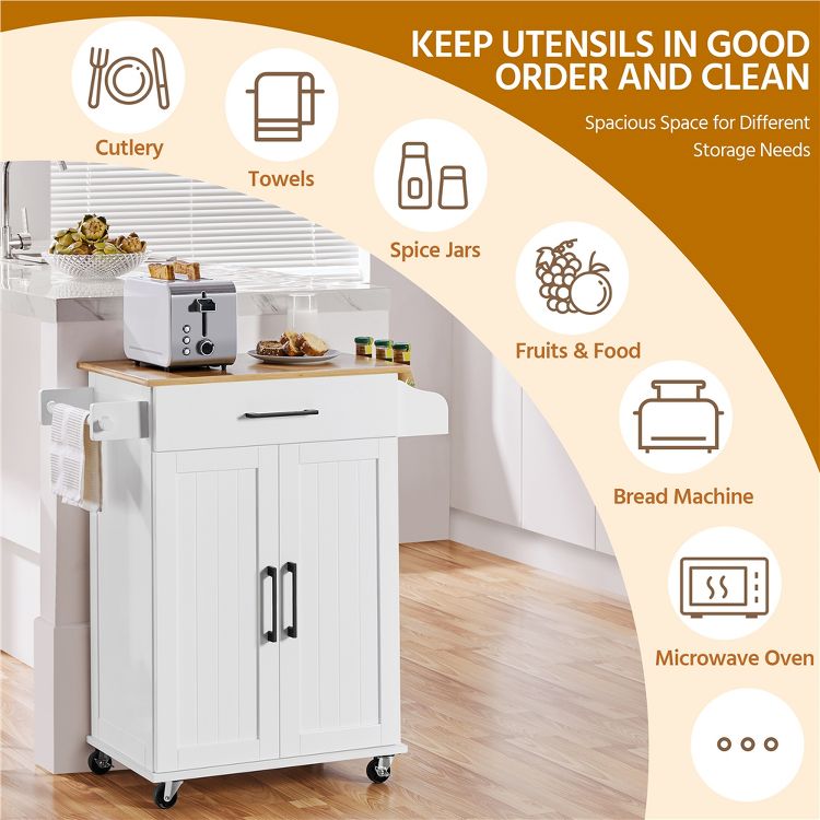 Yaheetech Rolling Kitchen Island Kitchen Cart with Towel Rack & Drawer, 5 of 8