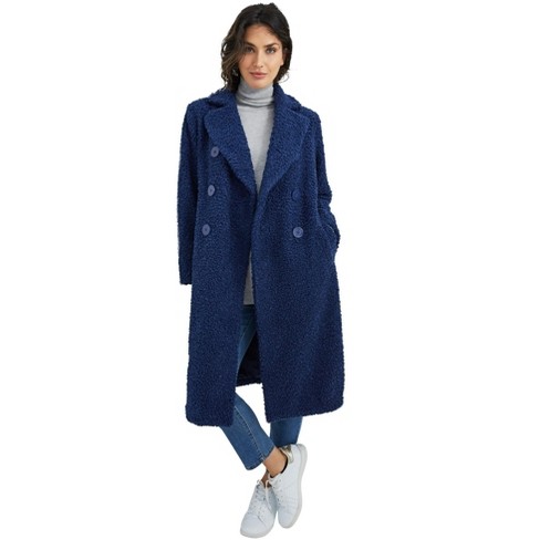 Ellos Women's Plus Size Double-breasted Teddy Coat - 10, Blue : Target