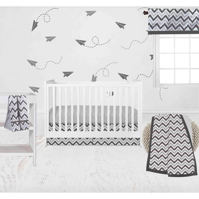 Bacati - Ikat Chevron White Grey Neutral 10 pc Crib Set with 2 Crib Fitted Sheets 4 Muslin Swaddling Blankets
