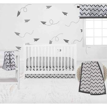 Bacati - Ikat Chevron White Grey Neutral 10 pc Crib Set with 2 Crib Fitted Sheets 4 Muslin Swaddling Blankets