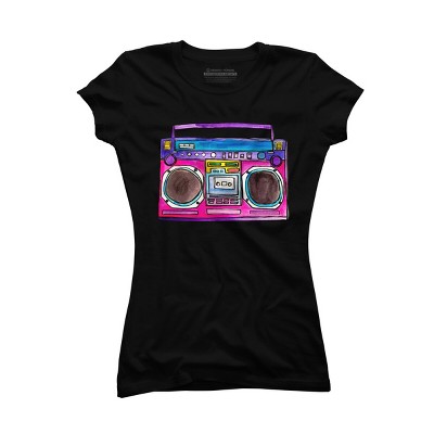 Junior's Design By Humans Cartoon Old School Boombox By staceyroman T-Shirt