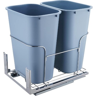 2x25 QT Double Bin Pullout Trash Can for Under Kitchen Cabinet, Space-Saving Garbage Recycling Bin On Full-Extension Slides, Black