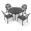 5-Piece Cast Aluminum Outdoor Dining Set with Brown Cushions, Round Table & Stackable Chairs - for Patio, Backyard - 3 of 4