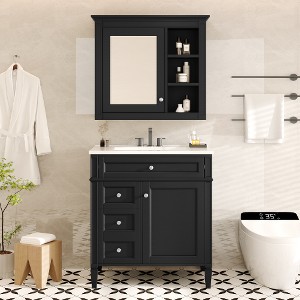 Lyngins Modern Freestanding Vanity with Ceramic Basin, Bathroom Storage Cabinet with 2 Drawers & Tip-out Drawer, Single Sink Bathroom Vanity - 1 of 4