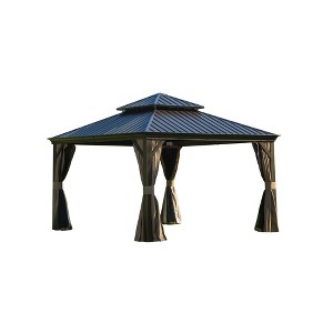 PAGED 10'X12' Hardtop Outdoor Canopies and Gazebos with Galvanized Steel Double Canopy for Patios Deck Backyard, Curtains and Netting, Brown - 1 of 4
