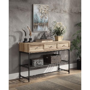 ORRD Industrial Sofa Table with Drawer & Shelf, Modern Console Table with Metal Pipe Legs, Oak & Black Finish for Living Room Entryway - 1 of 4