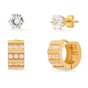 Steeltime Ladies 2pc set stainless steel and simulated diamond cross studs/huggie earrings. Color Options: Gold, Black - 1 of 4
