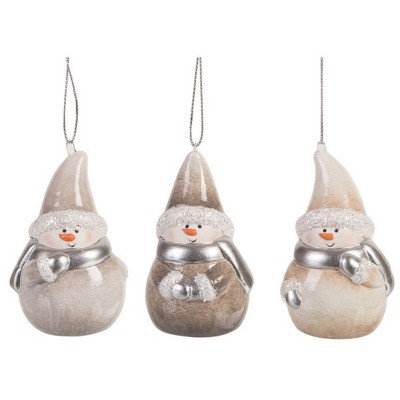 Transpac Terracotta Pointy Hat Snowman Ornament Set of 3 Christmas Home Decorations