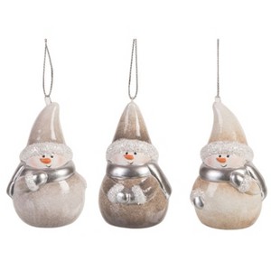 Transpac Terracotta Pointy Hat Snowman Ornament Set of 3 Christmas Home Decorations - 1 of 1