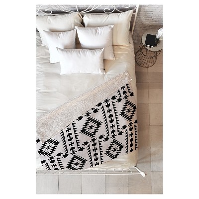 Black Geometric Holli Zollinger Geo Panel White Sherpa Throw Blanket (50"X60") - Deny Designs