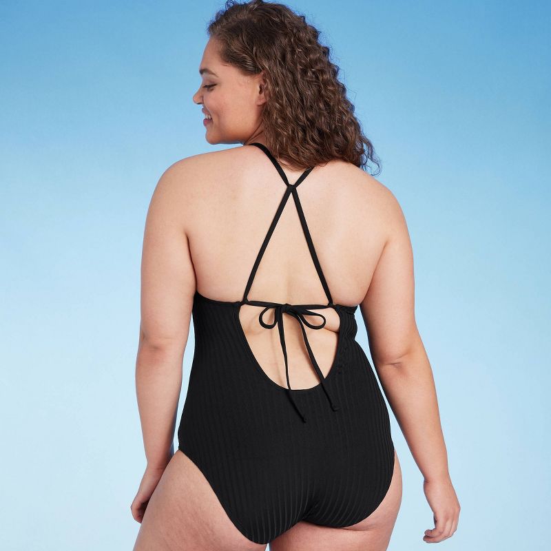 Women's Ribbed Bead Knot Detail One Piece Swimsuit - Shade & Shore™ Black, 6 of 7