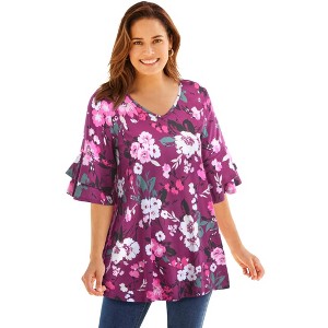 Woman Within Ruffled Elbow-Sleeve Tunic - 1 of 4