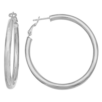 Women's Sterling Silver Paddleback Hoop Earrings - Silver (50mm)