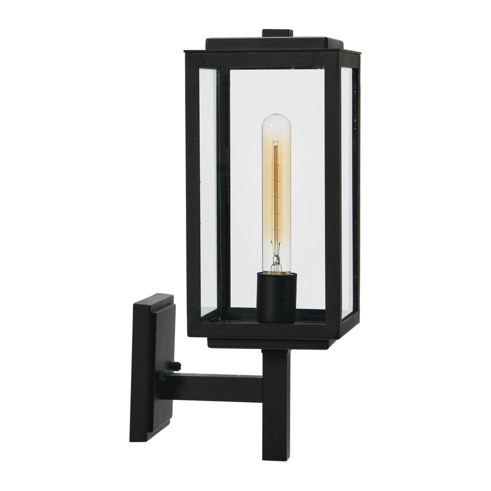 Robert Stevenson Lighting Addison Metal and Glass Outdoor Light Textured Black: ETL & UL Listed, 17" Height, 1-Way Sconce