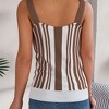 Women V Neck Contrasting Color Tops Button Knit Vest Hollow Out Spaghetti Strap Tank Top - 4 of 4