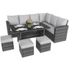 7 Pieces Outdoor Dining Set,Patio Sectional Sofa Conversation Set All Weather Wicker Rattan Couch Dining Table & Chair - 2 of 4