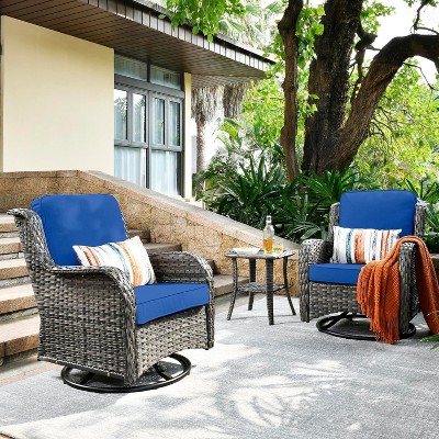 XIZZI Wicker Patio Furniture Set with 3-Seat Sofa, Swivel Rocking Armchairs & Ottomans & Side Table, Modular Sectional Outdoor Conversation Sofa Set