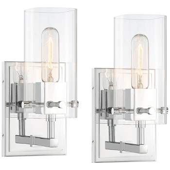 Possini Euro Design Modern Wall Light Sconces Set of 2 Chrome Hardwired 5" Fixture Clear Glass Shade for Bedroom Bathroom Vanity Living Room House