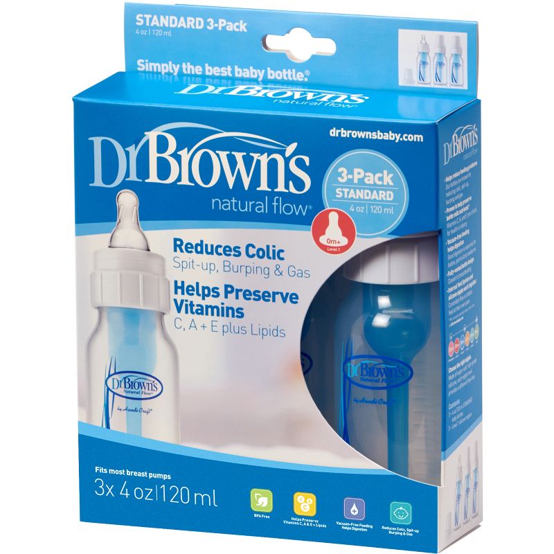Dr. Brown&#39;s Natural Flow Anti-Colic Baby Bottle - Blue - 4oz/3pk, 5 of 11