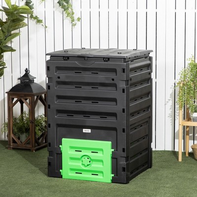 VYNXARIA Garden Compost Bin,120 Gallon(450L)Garden Composter,with 80 Vents and 2 Sliding Doors,Lightweight,Sturdy,Fast Creation of Fertile Soil,Black