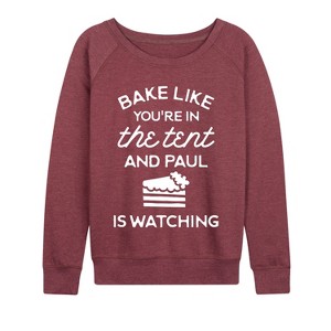 Women's - Instant Message - Bake like You're in the Tent Lightweight French Terry Wide Neck Long Sleeve Graphic Shirt - 1 of 4